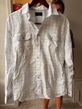Men’s White Plaid Button-Down Shirt
